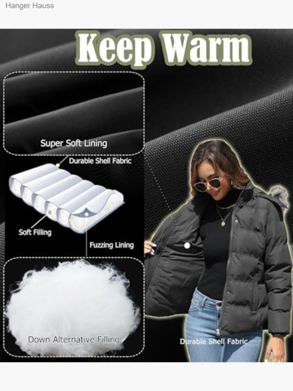 Quilted Puffer Jacket with Removable Fur Hood, Warm Winter Coat Plus Size - Picture 4 of 7